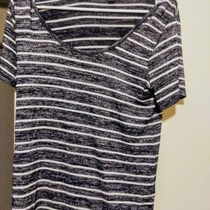 Banana Republic Blue  and White Striped V-Neck Tee